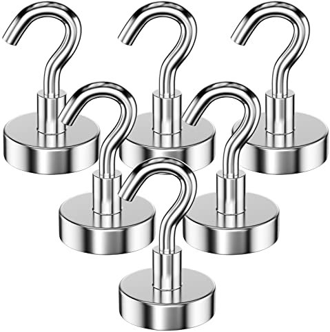 Gvolatee 6 stück 25MM magnethaken hält 22KG, extra stark magnet haken abnehmbar, neodym magnete magnetische haken runden für küche grill schließfächer kühlschränke, rostfrei, mittel