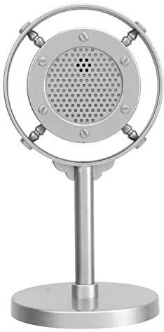 CCYLEZ Classic Retro Style Microphone Prop, Fake Vintage Plastic Microphone with Stand, for Stage Photography, Dynamic Vocal Mic for Party (Silver)