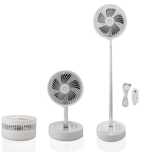 Standventilator mit Fernbedienung, 4 Gang Teleskopventilator, Standventilator Faltbar mit Licht, 7200 mAh USB-Aufladung, 37cm bis 100cm, Tragbarer Ventilator leise, für Schlafzimmer, Büro, Angeln