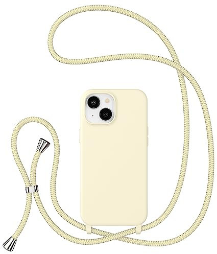 ZTOFERA Crossbody Lanyard Case for iPhone 13 (6.1), Liquid Silicone Protective Phone Case with Strap Adjustable Neck Cord Necklace Soft Cover, Beige
