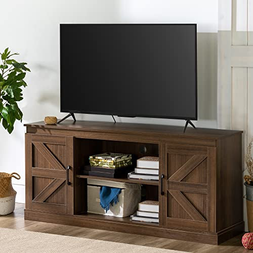 Zinus Wade Mueble TV - Mueble TV 147x67x40 cm - Mueble con armario - Diseño estilo granja - Marrón