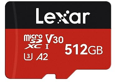 Lexar E-Series Plus 512GB Micro SD Card, microSDXC UHS-I Flash Memory Card with Adapter, 160MB/s, C10, U3, A2, V30, Full HD, 4K UHD, High Speed TF Card for Phones, Tablets, Drones, Dash Cam