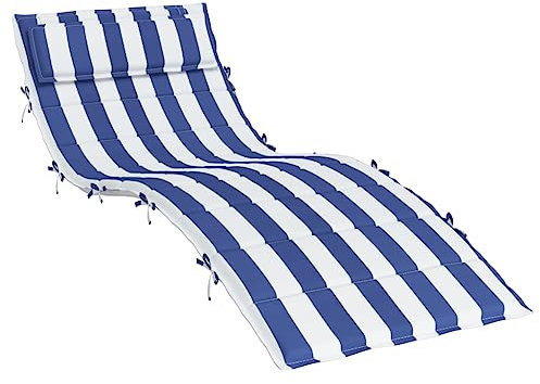 Tidyard Sonnenliegen-Auflage Liegenauflage Sitzkissen Gartenliegen-Auflage Sitzauflage Liegestuhl Liege Polster Kissen 180 x 60 x 3 cm (L x B x T) Mit Streifen in Weiß und Blau Oxford-Gewebe