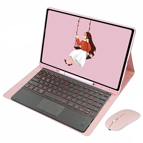 HLTOOP Tastatur Hülle für Galaxy Tab S8 Ultra 2022 14,6 Zoll Tablet SM-X900/X906, QWERTZ Deutsch, 7-Farbige Hintergrundbeleuchtung, Abnehmbares Kabelloses Touchpad Und Aufladbarer Bluetooth-Maus,Rosa