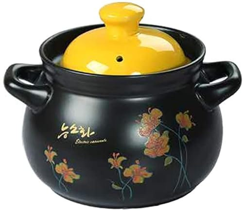 Pentola Di Argilla, Casseruola In Ceramica Con Coperchio E Manico Braiser Pan Casseruola Sana Per Brasare Cottura Lenta Bibimbap Black A 6.3quart (Black a 6.3Quart)