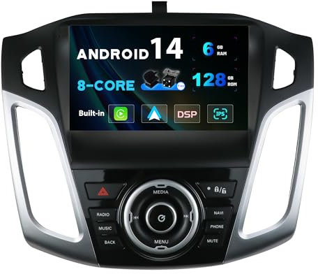 SXAUTO - 6G+128G - Android 15 IPS Autoradio für Ford Focus (2012-2017) - Eingebaut Carplay/Android Auto/DSP - LED Kamera + MIC - DAB Lenkradsteuerung Fast-Boot 360-CAM WiFi - 2 Din 9 Zoll