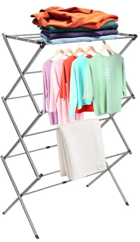 UR CHOICE 3-Tier Foldable Clothes Airer Drying Rack, 12M Indoor & Outdoor Clothes Horse with 11 Thickened Poles | Space Saving Laundry Stand for Towels & Garments | 20kg Load, 73×37×115cm