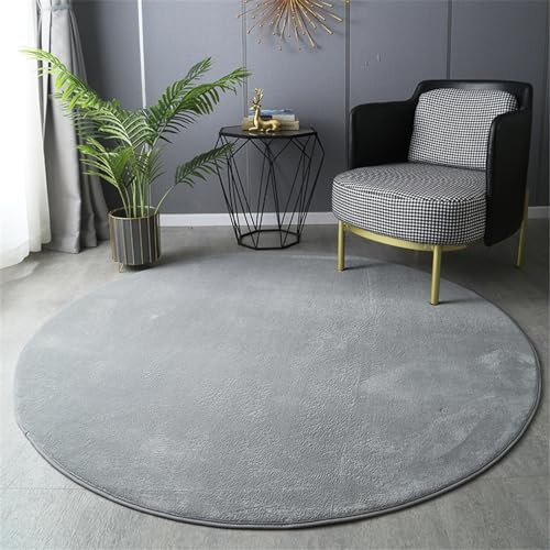 Highdi Tapis Rond 60/80/100/120cm, Couleur Unie Tapis Salon Moderne Tapis de Sol Tapis Poils Ras Antidérapant Lavable Tapis pour Chambre Cuisine Intérieur Extérieur (80cm,Gris Clair)