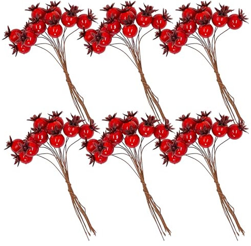 MIJOMA Set von 6 Bündeln Künstlicher Beeren – Exquisite Weihnachtsdekoration, Ideal als Weihnachtsschmuck, Tischdekoration, Hochwertige Deko Beeren (Rot)