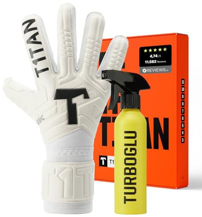 T1TAN Classic 1.0 White-Out + Turboglu - Torwarthandschuhe und Grip Booster - ohne Fingerschutz - Fußballhandschuhe für Torhüter - Größe 8