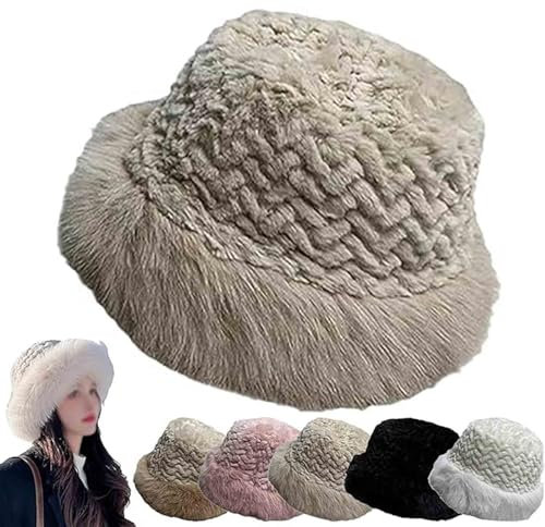 Women's Warm Fashion Synthetic Rabbit Fur Fisherman Hat, Faux Fur Bucket Hats, Winter Warm Fluffy Fisherman Cap (D,One Size)