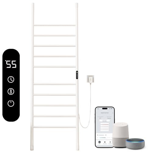 Toallero Electrico Baño, Toallero Electrico de Suelo Tipo Escalera, Radiador Toallero Electrico, Calentador de Toallas, con Temporizador&Temperatura Ajustable, El Ahorro de Energía-WiFi White Right
