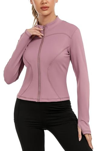 Gyabnw Maglietta Sportiva a Manica Lunga Crop Top Pullover Sport Athletic Gym Maglia Fitness con Mezza Zip e Pollice Foro A-Viola Chiaro,XXL