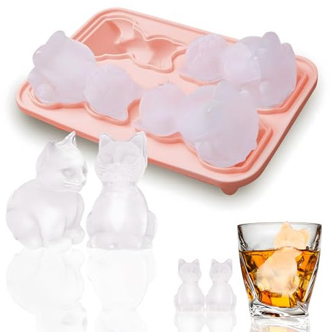 Eiswürfelform Silikon Mit Deckel, 3D Katzen Silikonform Eiswürfel, Lustig Eiswürfelform Groß, Wiederverwendbar Stieleisformen für Cocktail Wein Kaffee Whiskey Eiswürfel