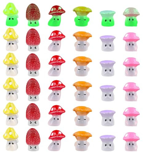 NQEUEPN 36 Piezas Seta Luminosa, Lindos Pequeños Mini Hongos Resina Figuras Estatua de Hongo para Hadas Micropaisajes Patio Jardín Plantas en Macetas Artesanía Decoración del Hogar