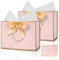 2 Stück Geschenktüten, Geburtstag Papiertüten mit Schleifenbändern Grußkarten, 28x20x10cm Geschenktaschen mit Henkel Partytüten Geschenktüten Groß für Hochzeit Feier Party (Rosa)