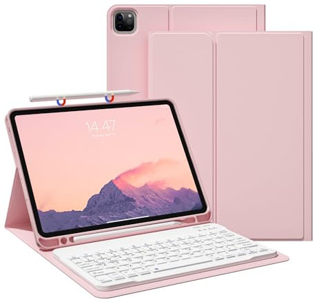 JKSML Tastatur Hülle für iPad Pro 11 Zoll 4. / 3. / 2. Generation (2022,2021,2020) mit Stifthalter, Abnehmbare Bluetooth Tastatur | Weiche TPU-Schutzhülle mit QWERTZ Tastatur für iPad Pro 11-Rosa