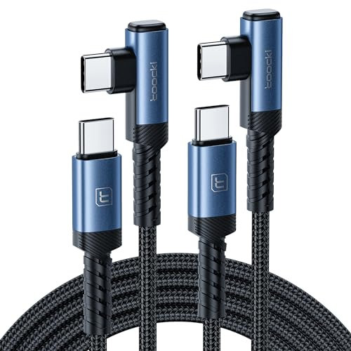 toocki 2 Pack Cable USB C 90 Grados, 60W Carga Rápida USB C a USBC PD 3.0, Compatible con iPhone 17/iPhone 16 Pro Max/15 Plus MacBook Pro/Air, iPad Pro, Galaxy S23/S22 (Azul, 1M+1M)