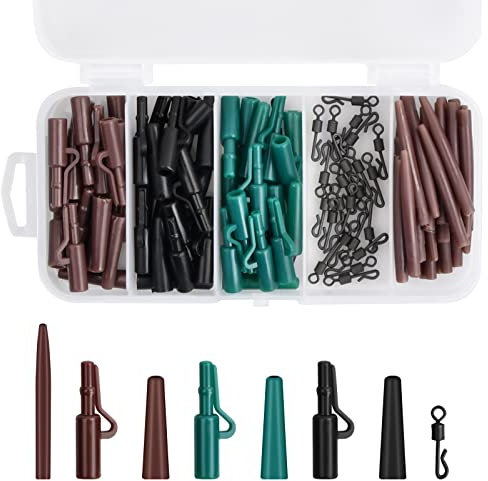 Shengxi 120 Pièces Kit d'Accessoires de Pêche à la Carpe Accessoires de Matériel de Pêche Complet Clips de Sécurité Manches Anti-enchevêtrements Tubes en Caoutchouc Pivots à Changement Rapide