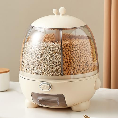 BEIJIALY Grain dispenser, Rotating Rice Food Dispenser, Rice Storage Container Rotating Multi Compartments Large Capacity Dry Food Dispenser for Red Beans Barley Oat