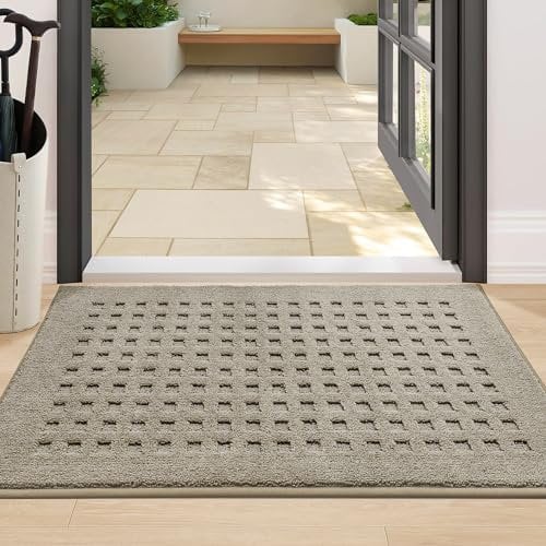 BEQHAUSE Dirt Trapper Door Mat 60x90cm, Indoor Mat Non-Slip Machine Washable Entry Rug, Dog DoorMat, Absorbent and Stain Resistant Welcome Mats, Muddy Wet Shoes&Paws, Beige