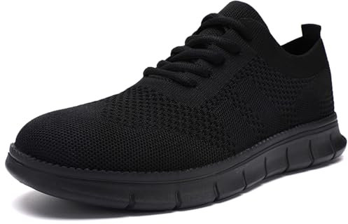 GHFKKB Turnschuhe Herren Atmungsaktive Sportschuhe Sommer Schuhe Laufschuhe Leichte Sneakers für Jogging Tennis Fitnessstudio Bequeme Hallenschuhe Freizeit Schnürhalbschuhe Ganz Schwarz 42