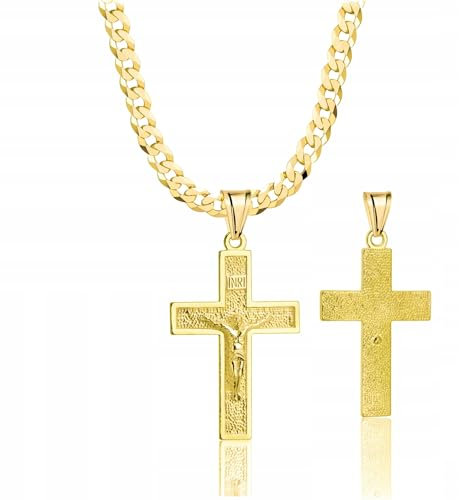 AMAR PRAGNA goldkette Herren/Damen 925/585 55 cm - Kreuz Kette Jesus - Halskette gold, Kreuzkette 3,8mm