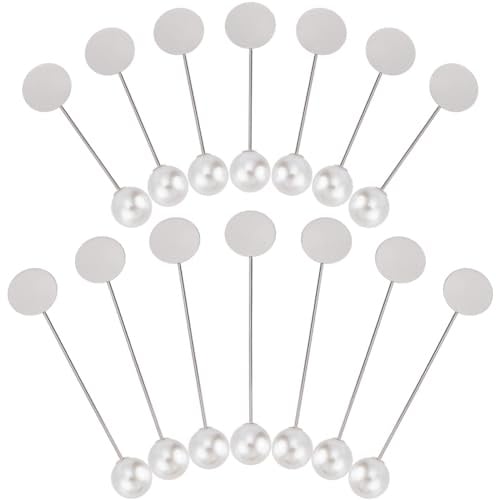 SUNNYCLUE 1 Box 60Pcs Flat Round Lapel Pin Silver Brooch Stick Pins Bulk Brass Brooch Findings with Plastic Pearl Beaded Brooch Pin Needle for Crafts Suit Tie Hat Scarf DIY jewellery Making Accessorie