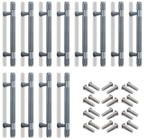 Bwintech 12 Pcs 150MM Grey Anodised Knurled Cabinet Handles,96MM Hole Centers Cupboard Knobs,Cupboard,Wardrobe,Drawer Handles