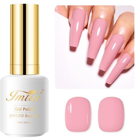 Imtiti Nude Gel Nail Polish, 15ml Natural Pink Soak Off LED UV Gel Polish for Autumn Winter, DIY Nail Art Starter Manicure Salon Kit