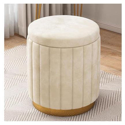 Amieron Rund Sitzhocker mit Stauraum, Gepolsterter Fußhocker mit Gold Metallbasis, Hocker mit Stauraum Rund, Pouf mit Stauraum for Wohnzimmer Schlafzimmer Flur(Off-White)