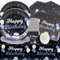 Doyomtoy Vajilla de Cumpleaños,61Pcs Azulmarino Set de Juego de Platos y Cubiertos Platos de Papel Vasos Servilletas Manteles,Adecuado para Niños Fiesta de Cumpleaños Decoración Baby Shower