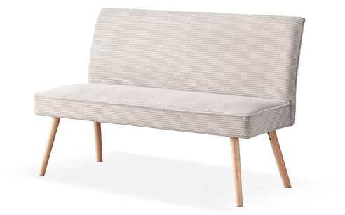 B&D home Sitzbank Paul, Kord Stoff Esszimmerbank 140cm gepolstert Holzbank für Esszimmer, Flur, Garderobe mit Massivholzbeinen, skandinivisch modern Design, Grau, 11309-140-GRAU