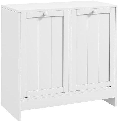 kleankin 2 Doors Laundry Cabinet, Bathroom Cabinet with 2 Tilt-Out Hampers, Modern Storage Unit for Washroom, White