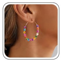 Cybche Boho Regenbogen Samen Perlen Kreis Ohrringe Kreis Perle Reifen Ohrringe Bunte Perle Reifen Baumeln Ohrringes Acryl Multi Farbe Perlen Ohrringes Schmuck Für Frauen