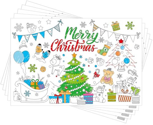 24stk Platzsets zum Ausmalen Weihnachten für Kinder, Papier Weihnachts Tischset Lustige Weihnachts-Tischsets Schneemann Tischset für Zuhause Tischzubehör(Spielstil 1)