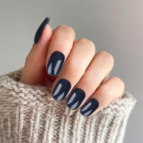 24 Pcs Falsche Nägel, Kurze Falsche Nägel mit Kleber, Press on Nails Abnehmbare Klebenägel Tips für Weihnachten Halloween Frauen Mädchen Nagelkunst Zubehör (Blau)