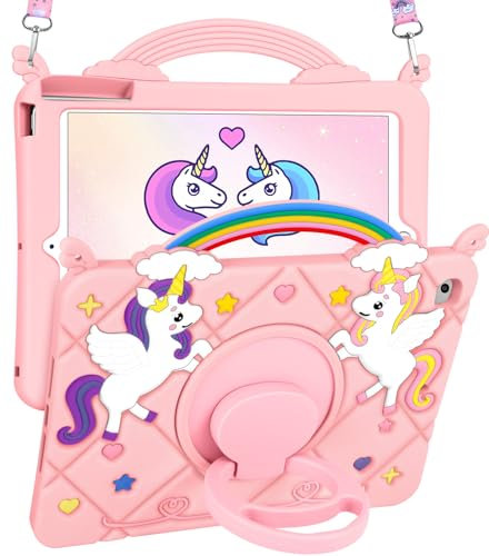 SurgeCraft for iPad Mini 4th/5th Generation 7.9 Case - Kawaii Cute for iPad Mini 4th/5th Gen Cover Soft Silicone PK Unicorn Funda Para iPad Mini 4/5 with Strap & Rotating Stand for Girls Girly