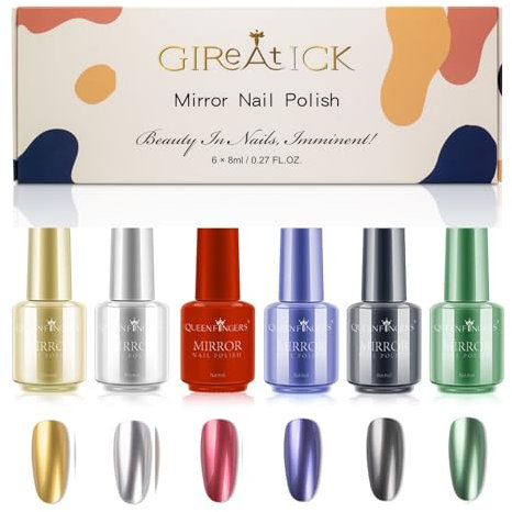 Gireatick 6 colors Metallic Nail Polish, Magic Semi-Mirror Effect Long Lasting Nail Varnish 6pcs (A, 6PCS)