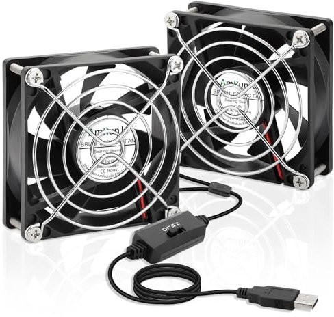 AmRunJe 80mm x 25mm USB Fan 2 Packs 5V Small Computer Case Fan with Speed Control for CPU Xbox PlayStation Router Entertainment Cabinet 3D Printer