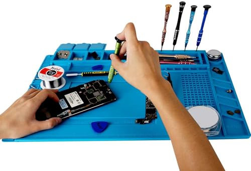 Soldering Mat, Heat-Resistant Silicone Work Pad, Anti-Static & Magnetic Surface, Scale Ruler & Screw Position Guide, for Electronics, Soldering, Phone, Laptop, Watch Repair, 45x30cm
