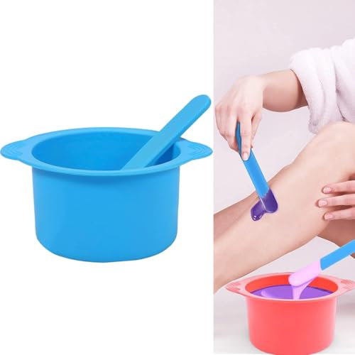 1 Pcs Silicone Warm Wax Pot Liner,Reusable Silicone Wax Warmer Liner With A Stirring Rod,Foldable Non-Stick Wax Melt Wax Pot Bowlfor Home or Beauty Shop to Melting Wax Hair Removal. (Blue)