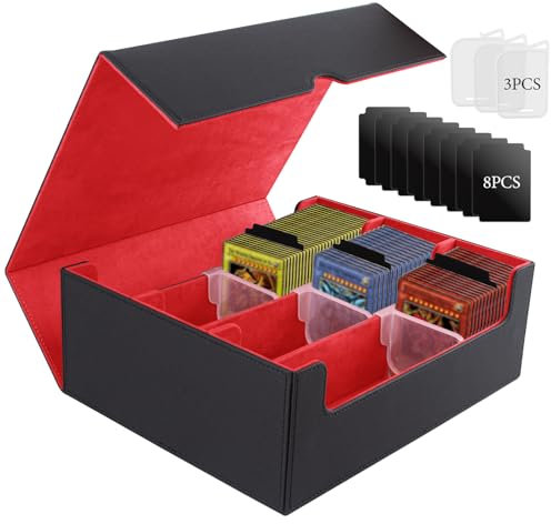 ECOSEAO Deck Box per Carte MTG, Box Porta Mazzo per 1800+ Carte, Magnetic Flip Deck Box per YuGiOh Carte, Grande Capacità Porta Deck In Pelle Pu, Scatola di Carte da Collezione per TCG(Nero-rosso)