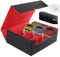 ECOSEAO Deck Box per Carte MTG, Box Porta Mazzo per 1800+ Carte, Magnetic Flip Deck Box per YuGiOh Carte, Grande Capacità Porta Deck In Pelle Pu, Scatola di Carte da Collezione per TCG(Nero-rosso)