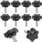 10PCS 1/4-20 Black Star Knobs, Threaded Knurled Thumb Nuts for Mechanical Instrument, Grip Knob Screw/Star Hand Knob for Umbrella Base Replacement, Female Threaded Hexagon Head Thru Knob