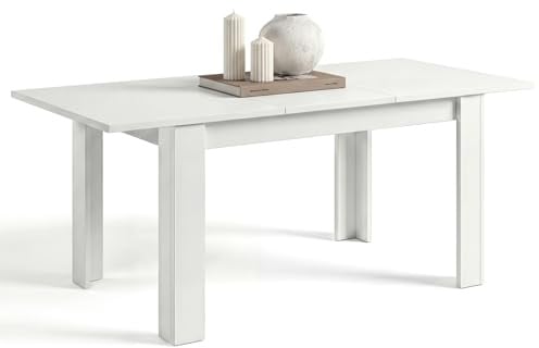 duehome | Mesa de Comedor Extensible, Mesa Rectangular, Modelo Sira, Acabado en Blanco Artik, Medidas: 123-173 cm (Largo) x 75 cm (Ancho) x 78 cm (Alto)