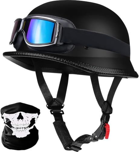 Deutsche Motorrad Vintage Halbhelme Jethelm Halbschalenhelm ECE-Zertifizierung Motorradhelm Für Herren Mit Schutzbrille Chopper Helm Für Cruiser Street Scooter Retro Helm Motorrad