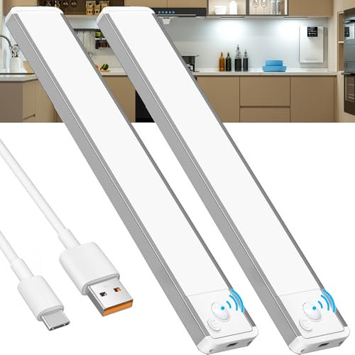 Luce LED Sottopensile Cucina Ricaricabile - Luci Sensore Batteria Armadio Lampada Magnetica Movimento Senza Fili Striscia Lampade Barra USB Interno Strisce Light Adesive Sotto Pensile Illuminazione