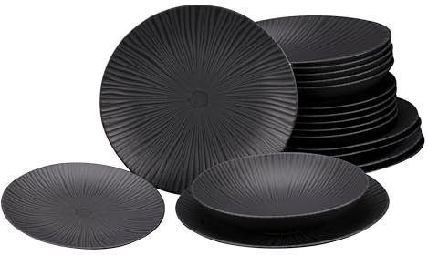 CreaTable, 24414, Serie Vesuvio Black, 18-teiliges Geschirrset für 6 Personen, Teller Set aus Steinzeug, spülmaschinen- und mikrowellengeeignet, Made in Portugal
