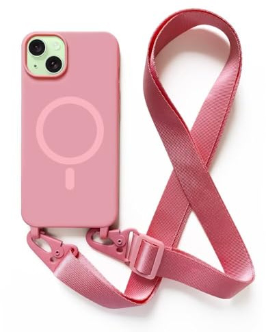 2NSPDRGNI Crossbody Case Compatible with iPhone 15 Plus,Wireless Charging Shell with Adjustable Neck Cord Lanyard Strap,Pink